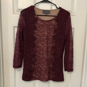 Sunday in Brooklyn Red 3/4 Sleeve Blouse with lace Fabric overlay